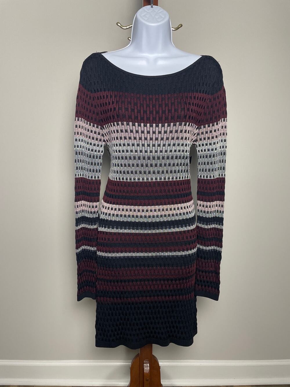 White House Black Market Black Striped Sweater Dress Long Sleeve Size M